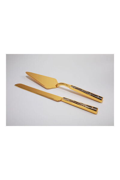 Dania أدوات تقطيع الكيك من قطعتين باللون الذهبي 7x30x2 سم