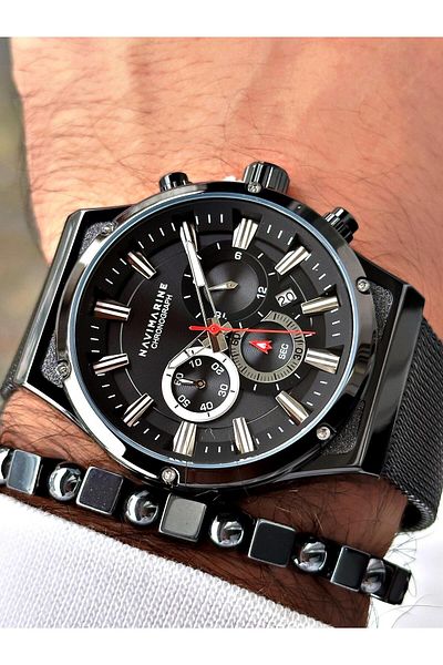 Navimarine Men's Wrist Watch with Mesh Steel Cord Functions Active Bracelet Gift