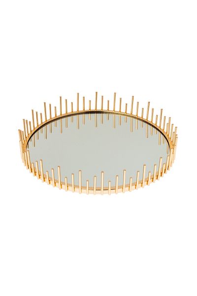 Dania Golden metal serving tray with mirror floor size 30 cm