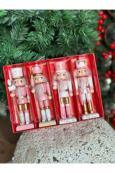 QUEEN AKSESUAR Pink and White 4-Movable Nut Lead Hanging Wood Set - Pine Tree Decoration