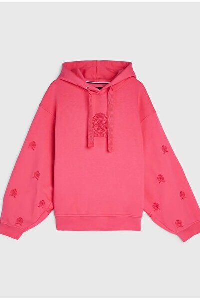 Tommy Hilfiger TH KOLEKSİYON GENİŞ KESİM BALON KOL KAPÜŞONLU KOLLARI VE GÖGÜS NAKIŞLI SWEATSHİRT