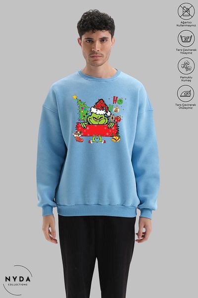 Nyda Collections Hanorac supradimensionat unisex cu mânecă lungă, cu inimă, cu imprimeu de Anul Nou