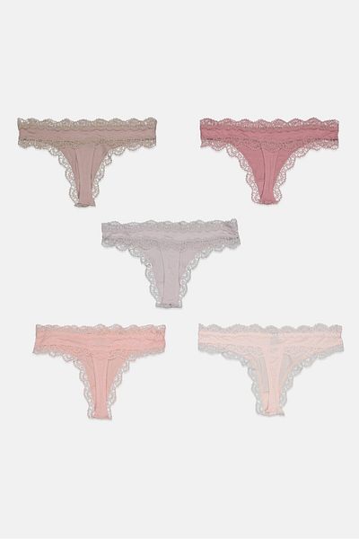 Tahari Women 5 Pieces Laced Pull On Thong Panties, Pink