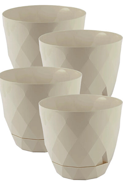 TEMMUZ HOME No 3 Büyük Boy 4 Adet Baklava Desenli Tabaklı Plastik Saksı Yakamoz 2,4 Lt