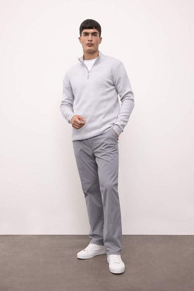 DeFacto Gray Standard Fit Regular Cut Stand Collar Zippered Basic Plain Knitwear Sweater