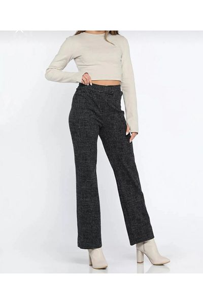 Heyya Women's Winter Butterfly Patterned Black Palazzo Trousers with Velcro Waist