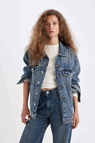 DeFacto Oversize Geniş Kalıp Düğmeli Jean Ceket D4171AX24WN