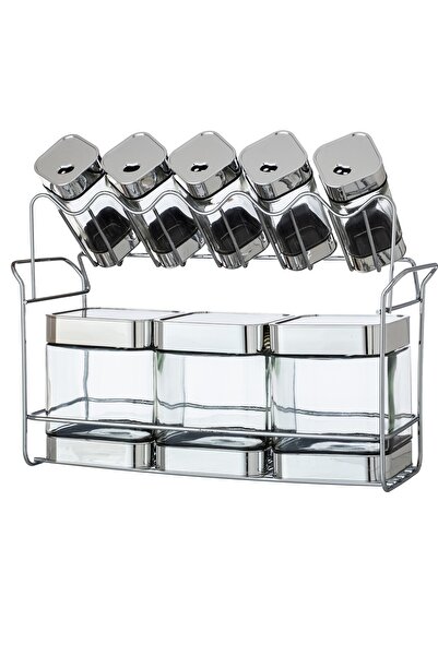 Dania مجموعة من 8 قطع من برطمانات التوابل الزجاجية مع حامل معدني