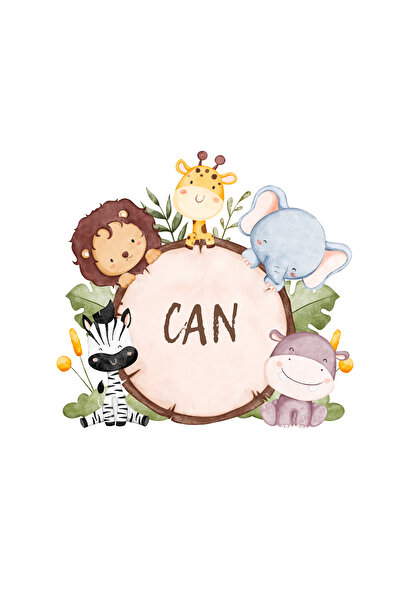 Pera İSME ÖZEL SAFARİ TEMA BEBEK ETİKET 4 CM YUVARLAK 72 ADET