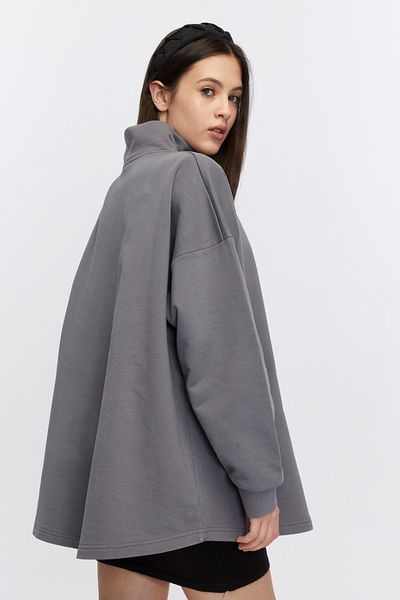 BASICA Jery Women's Smoked Gray 100% Cotton Stand Collar Half Zipper Oversize Sweatshirt