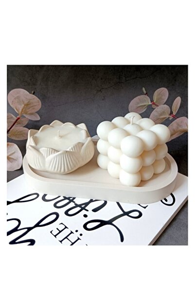 LALEZEN HOME Beyaz Stant Bubble Kokulu Mum ve Gül  Mum Seti
