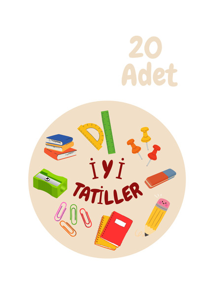 Dekals 20 Adet İyi Tatiller yazılı  Yapışkanlı Etiket, Sticker Hediye Paketi Etiketi