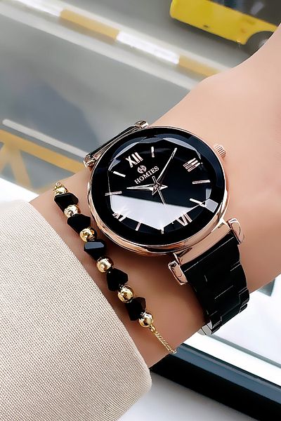 Homies Waterproof Black Women's Wristwatch - Steel Band & Bracelet Hmby2036C4