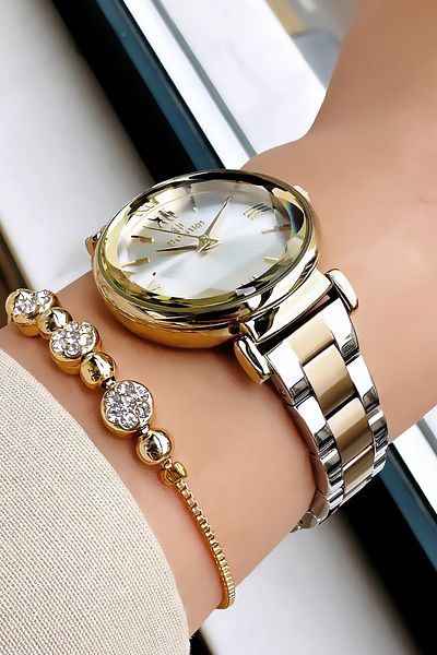 Homies Waterproof Gold Silver Color Women's Wrist Watch - Steel Band & Bracelet Hmby2036C2