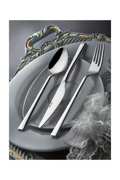 Yetkin Lara Satin 24 Pieces Dessert Fork Spoon Knife and Teaspoon Set