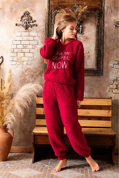 Mutlu City New Season Autumn/Winter Women's Round Neck Thick Wool Fleece Pajamas Set200333