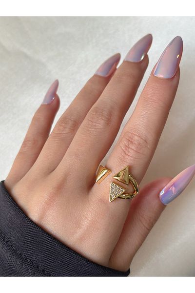 Eylülün Takısı Women's Gold Color Stone Triangle Ring