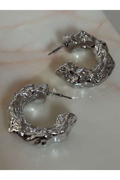 MioArt Women's Scrunch Hoop Silver Earrings