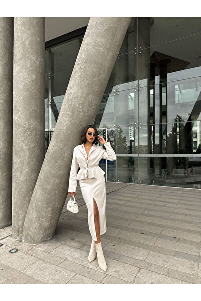 Genel Markalar Taş Rengi Süet Yırtmaçlı Etek