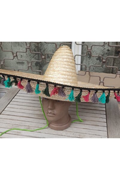 AKTEZ-EL Оригінальна мексиканська капелюх - велика солом'яна, з бахромою