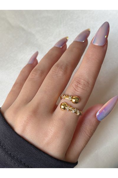 Eylülün Takısı Women's Gold Color Stone Tip Bulk Spiral Ring