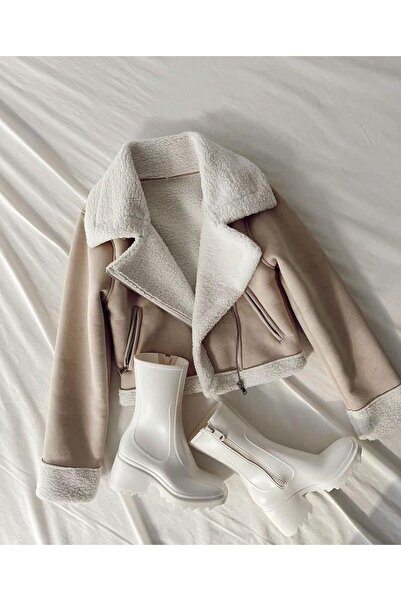 La Querta Vintage Furry Short Crop Δερμάτινο Παλτό Suede Coat Jacket Trench Coat παλτό