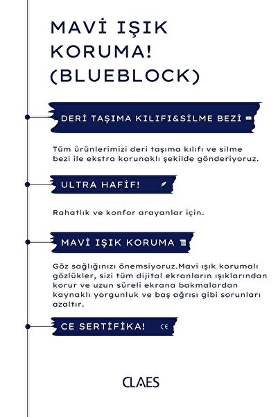 CLAES Chico Black Unisex Mavi Işık Koruyucu Gözlük