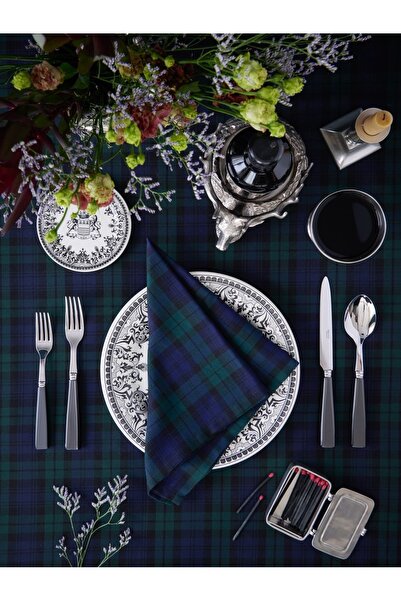 Loom Craft Lacivertli Ekose Servis Peçete Seti