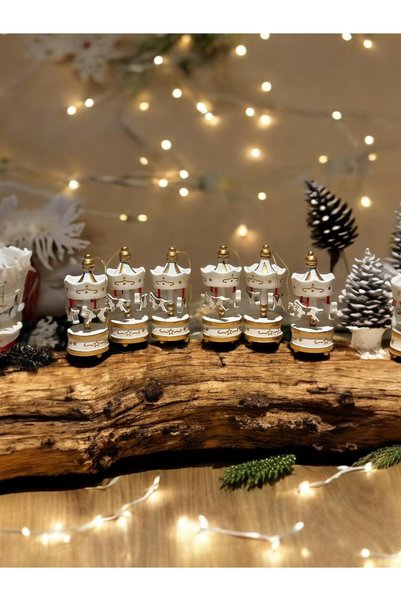 Lapidaria 6 Pcs Wooden Carousel Horse Ornaments Mini Wooden Christmas New Year Gifts Merry Christmas