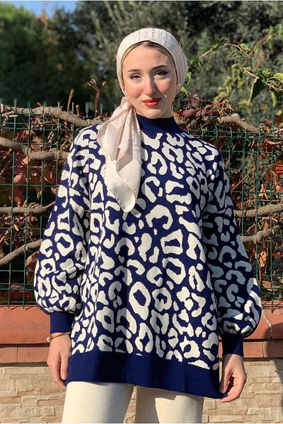 Moda Rosa 25K4416 - Dark Blue - Patterned Knitting Sweater
