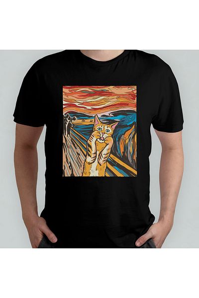 Pixxa Μπλουζάκι με λαιμόκοψη Edvard Munch Cat Scream Scream - 100% βαμβάκι Μοντέλο 1
