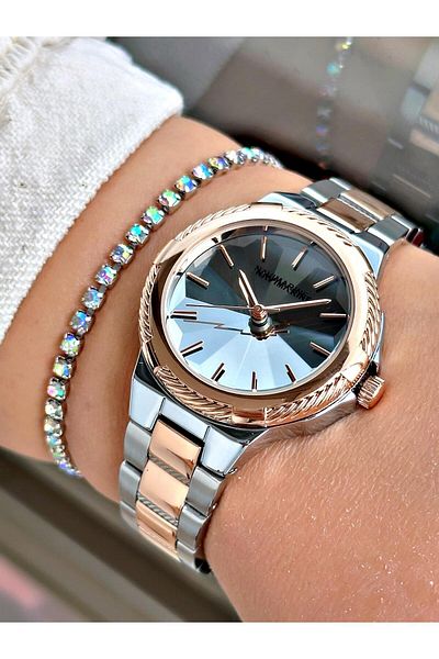 Navimarine Women's Watch with Steel Cord Rose Gold Silver Bracelet Gift