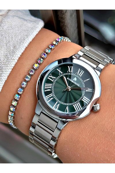 Navimarine Women's Watch with Steel Cord Green Dial Bracelet Gift
