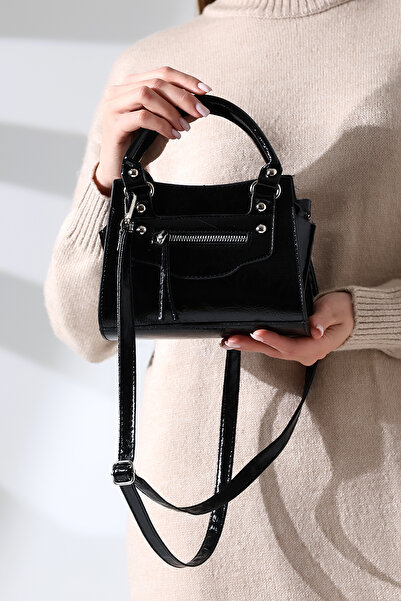 Encool Black Patent Leather Mini Bag Women's Cross Strap Shoulder and Hand Ba...