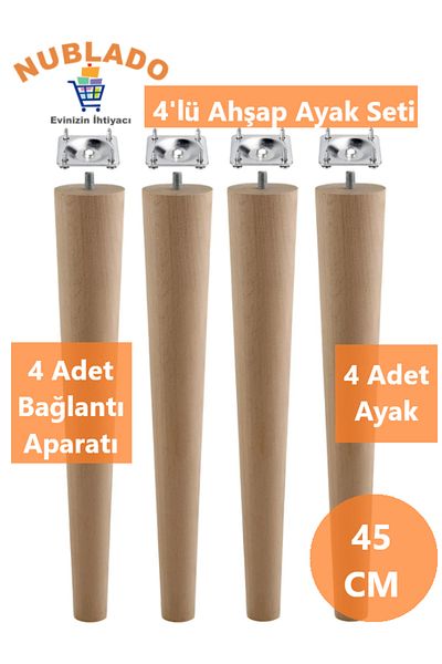 NUBLADO Wooden Furniture Leg with 4 Devices 45 cm Coffee Table Zigon Center Table Pouf Stool Tv Unit Legs M8.