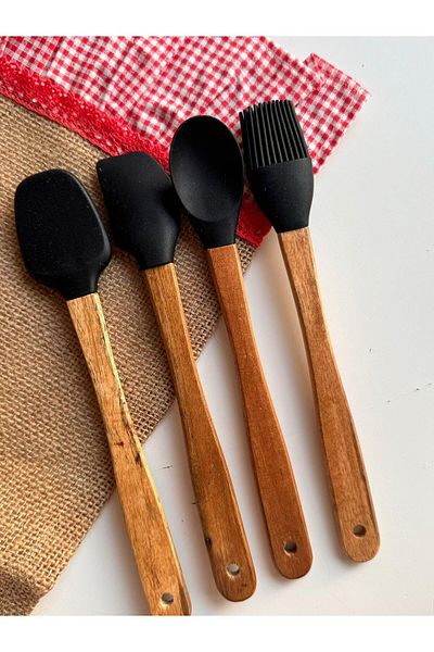 şirin eşyalarım Acacia Handle Mini Spatula Set of 4 / Black