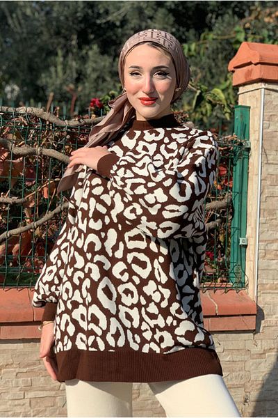 Moda Rosa 25K4416 - Coffee - Patterned Knit Sweater