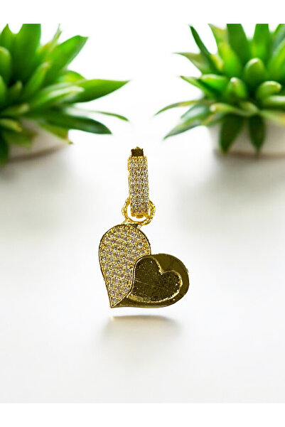 Bade Zirkon Taşlı Kalp İçinde Kalp Model Çift Kullanım Kolye Ucu veya Ajda Charm