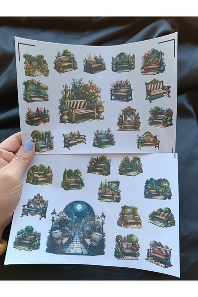 Pink Swan Craft Set naljepnica sa vintage klupama u parku, bullet journal, na...