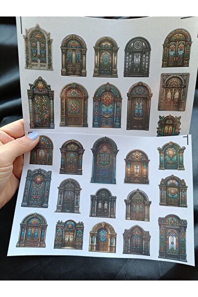 Pink Swan Craft Набір етикеток Vintage Vitray Camlı Kapılar, Bullet Journal, ...