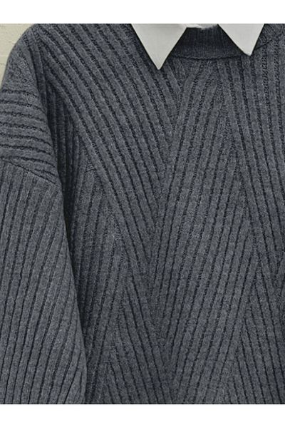 Modamorfo Smoked Color Diamond Patterned Knitted Knitwear Tunic