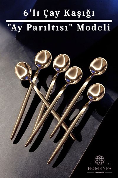 HOMENFA Set of 6 Luxury Avant-Garde Metallic Silver Teaspoons (Stainless Steel)