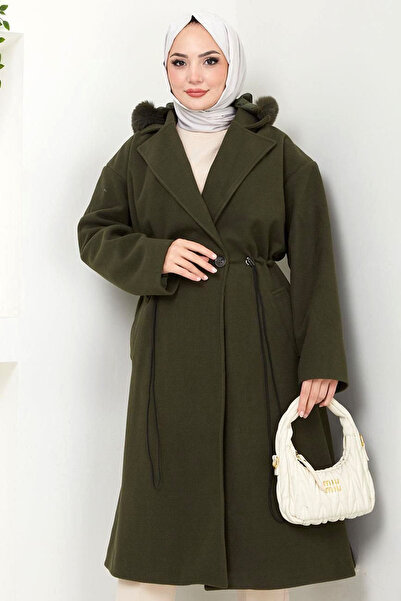 Vivika Uzun Kollu Ceket Yaka Çıkarılabilen Kürklü Kapüşonlu Beli Stoperli Las...