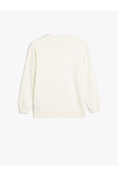 Koton Cotton Polo Neck Sweatshirt - Anchor Embroidered, Long Sleeve