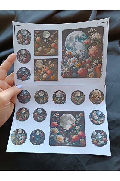 Pink Swan Craft Set naljepnica sa vintage cvećem i punim mesecom, bullet jour...