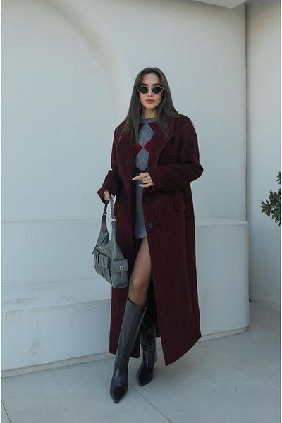 Havoş Palton roșu Claret Frisco cu dungi