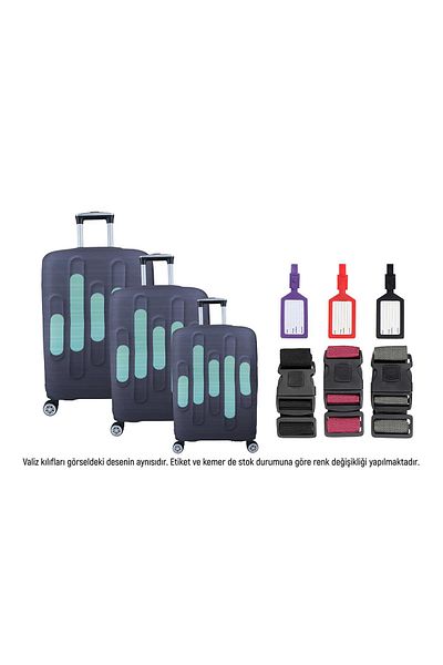 Bagacar Set de 3 huse pentru valiză, curea pentru valiză din 3 piese, etichetă pentru valiză din 3 piese