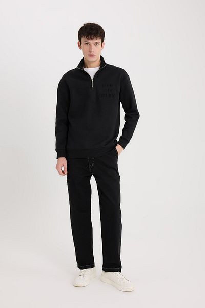 DeFacto Удобен суичър с щампа с яка и цип - Comfort Regular Fit B0254Ax24Au