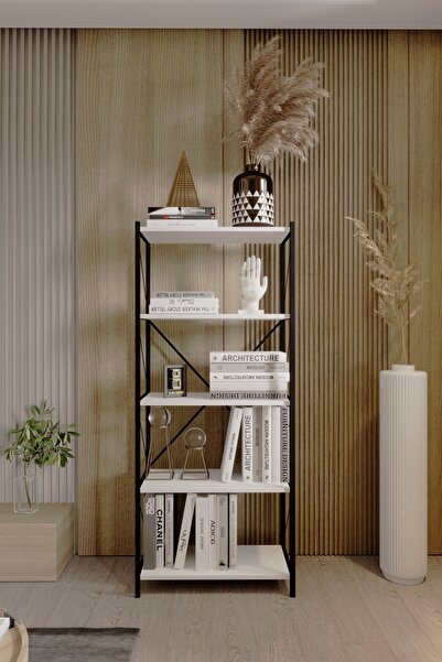 BARIN DESIGN 5 Raflı Kitaplık Demir Profil Modern İskandinav Çalışma Odası Of...