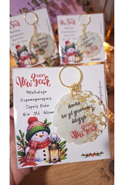 SevgiliAtolyemm Yeni Yıl Temalı Hediyelik Kartlı Anahtarlık 5 Adet